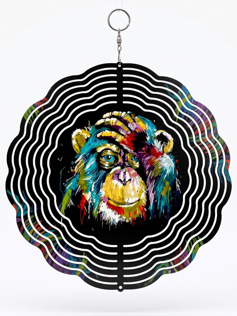 10" Colorful Monkey Kinetic Wind Spinner - Hanging Metal Yard Decor